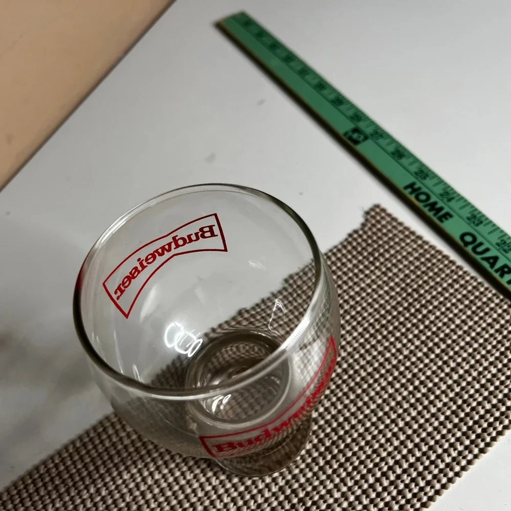 Budweiser Vintage Beer Glass Red Bowtie Logo Weighted Pedestal Base Barware